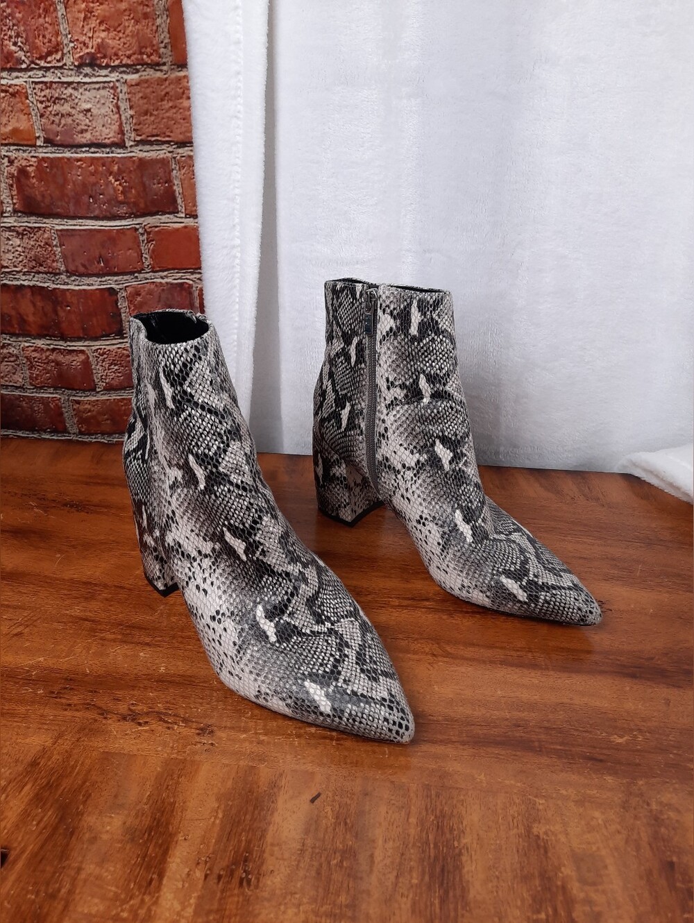 Marc Fisher Snake-Print Pointed Toe Ankle Booties - Black & Gray
